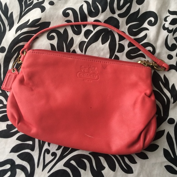 COACH Coral Pink Leather Wristlet - Picture 1 of 4